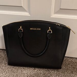 Michael Kors ELLIS Black Satchel with Gold Accents
